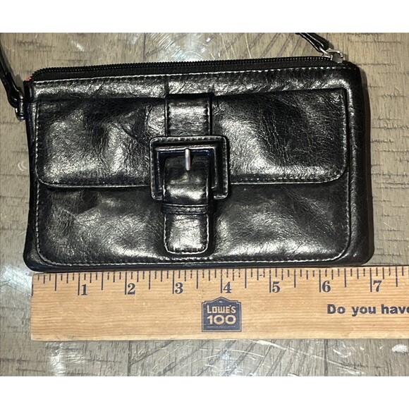 Hobo International Clutch Wristlet Leather Purse Black Handbag Buckle Vintage - Picture 4 of 4